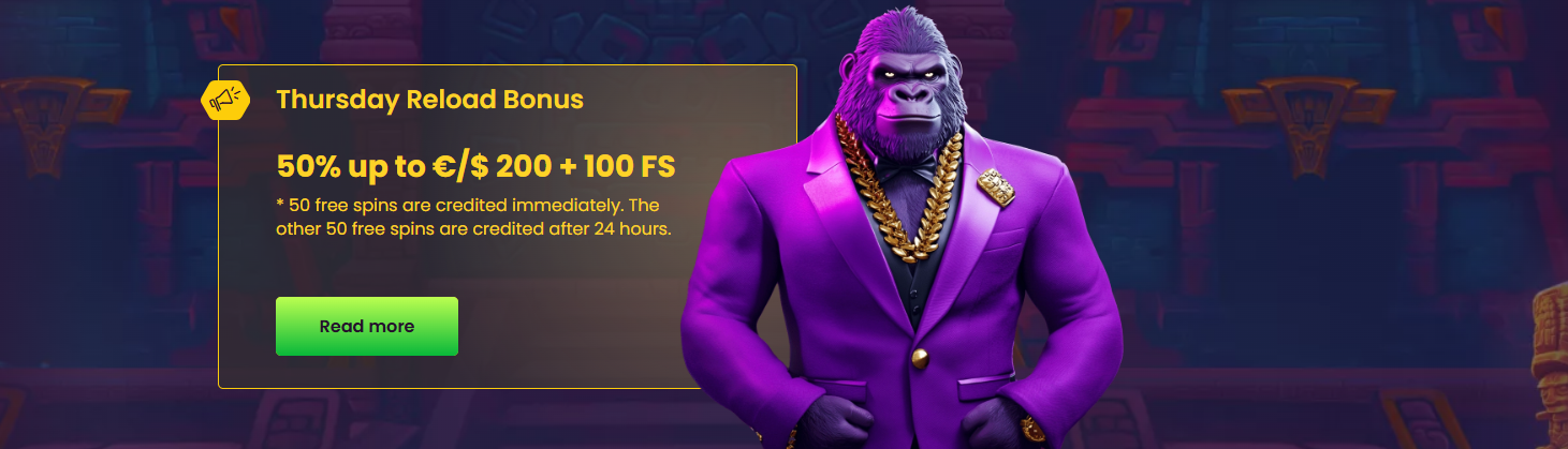 Bizzo Casino Thursday Reload Bonus – 50% do €/$ 200 + 100 FS