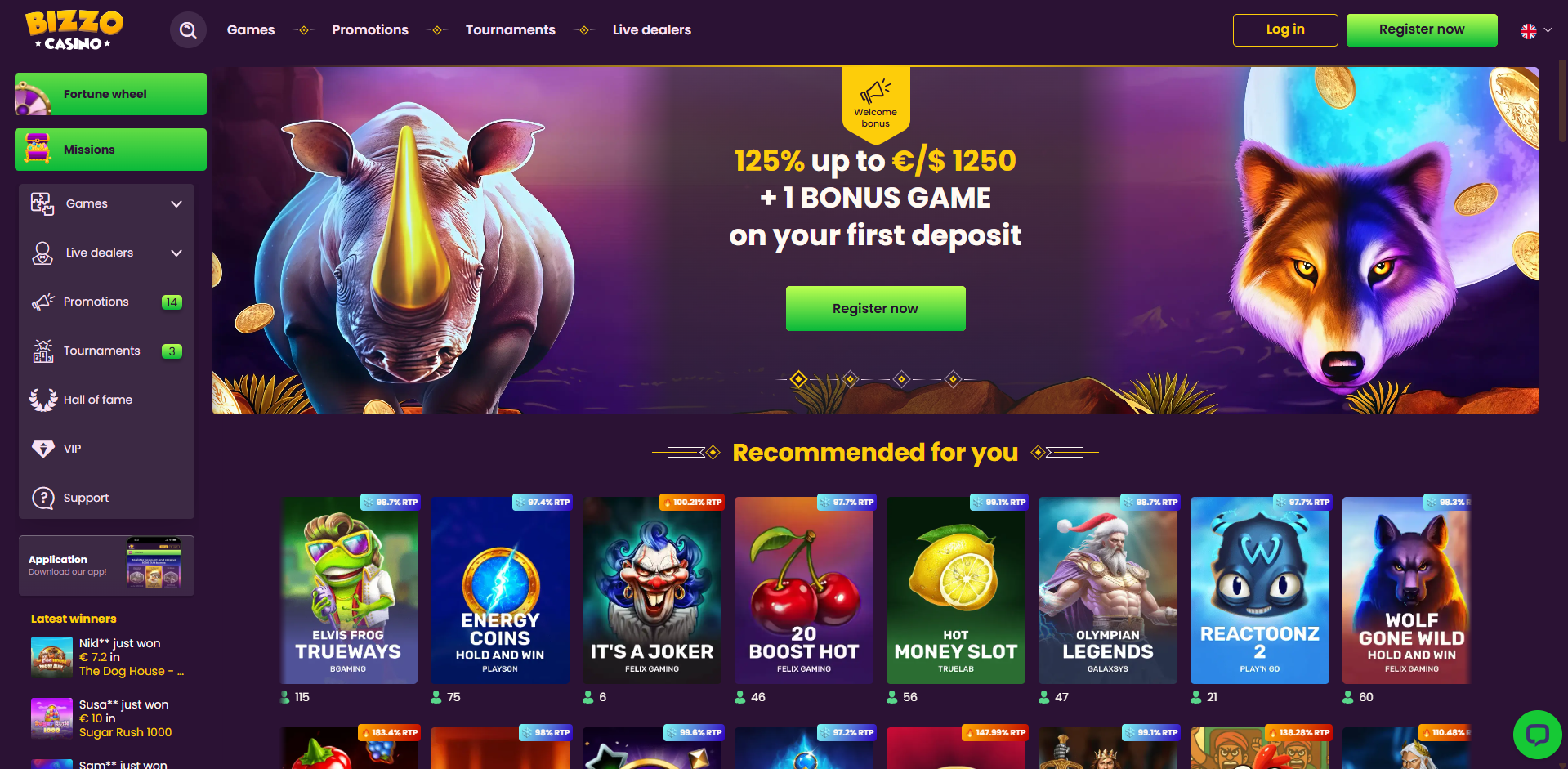 Bizzo Casino live casino igre na uradni strani